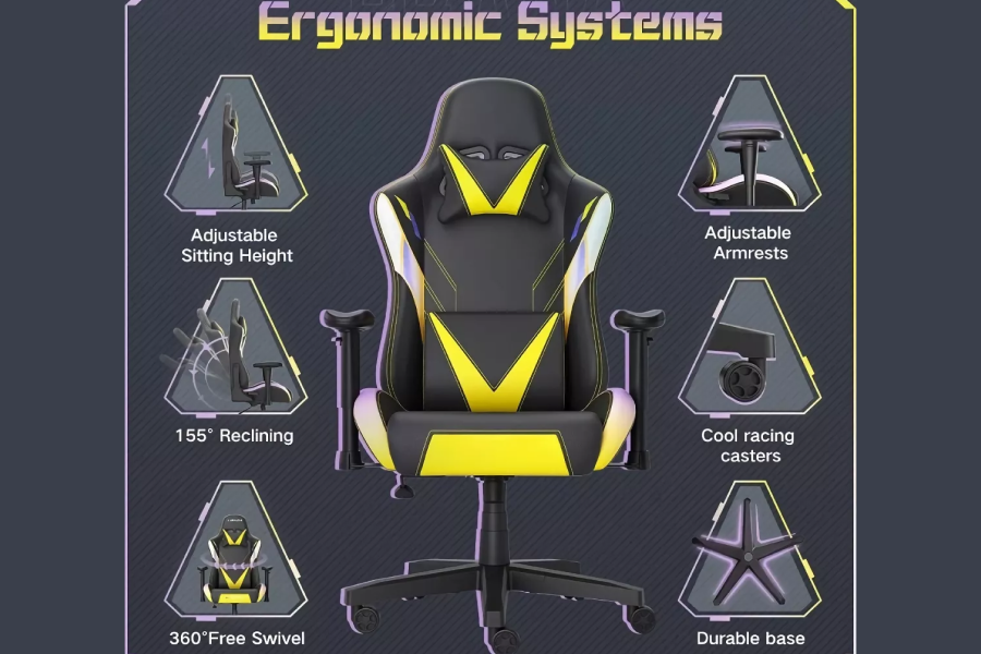 Adjustable Gamer Chair with Lumbar Cushion